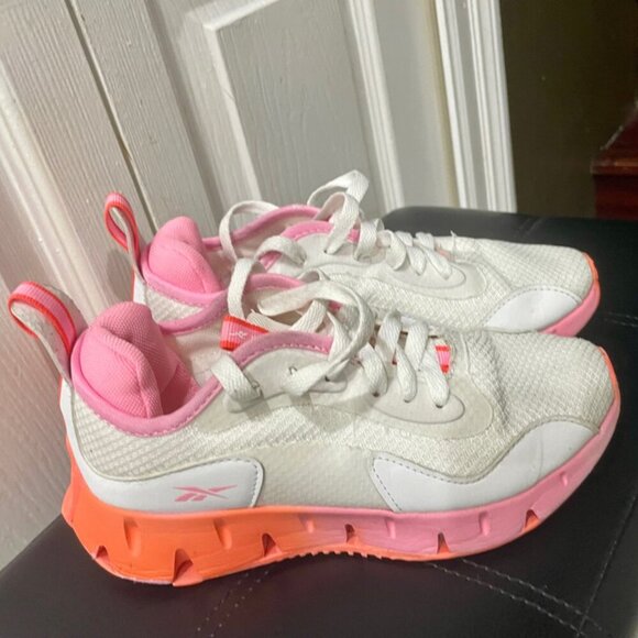 KAWAII GIRL REBOOK RUNNING SHOES  ZIG ZAG DYNAMICA  SZ 2Y WHITE HOT PINK ORANGE - Picture 7 of 13